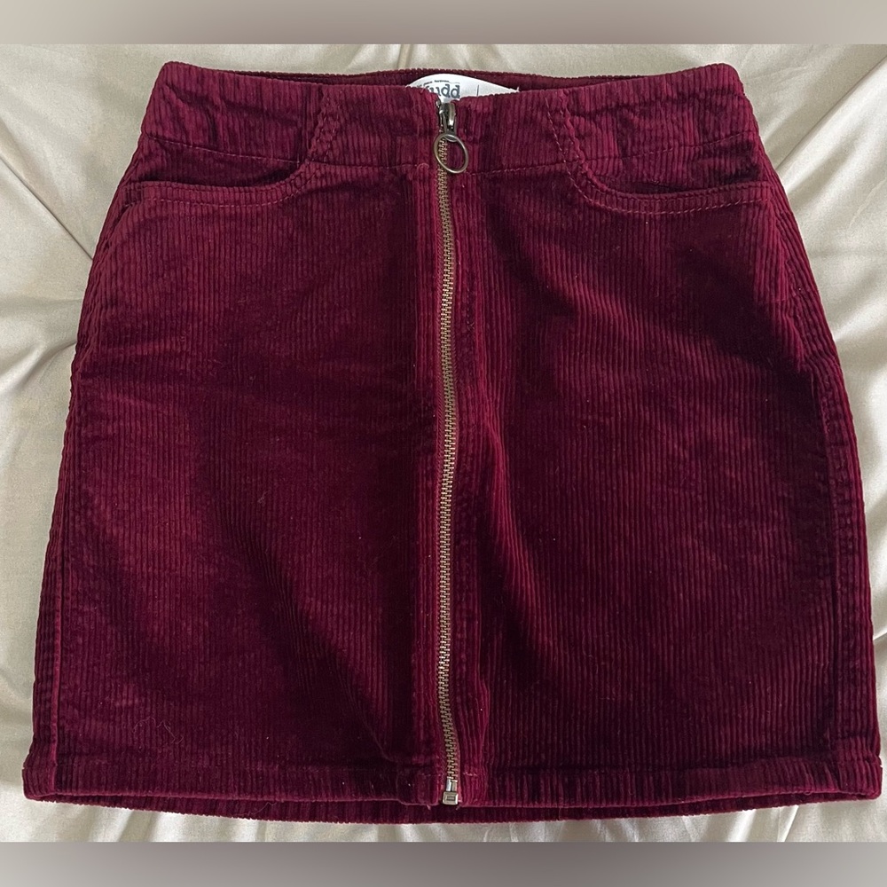 Mudd Burgundy Corduroy Zipper Front Mini Skirt